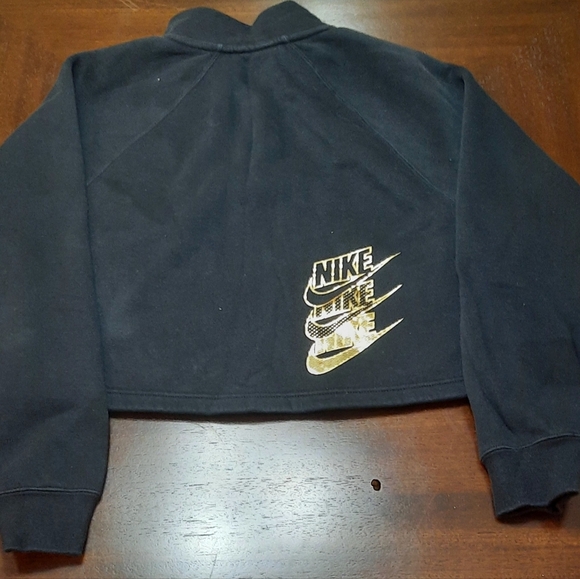 Nike Sportswear Shine Quarter Zip Crop Pullover Black Funnel Neck JUST DO IT - Picture 4 of 5